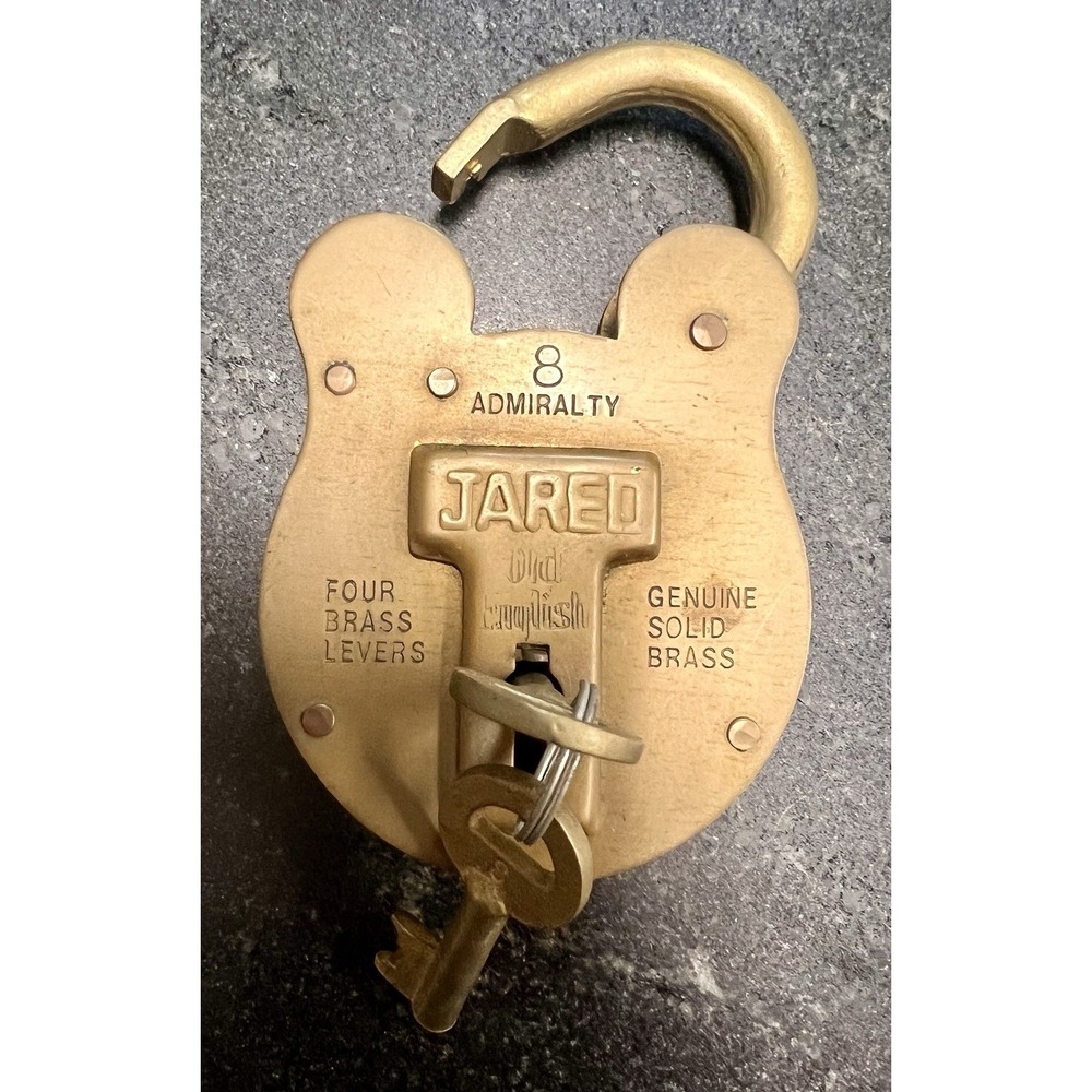 Vtg English Solid Brass Padlock – JARED Admiralty No. 8 Jas Morgan & Sons W/Keys